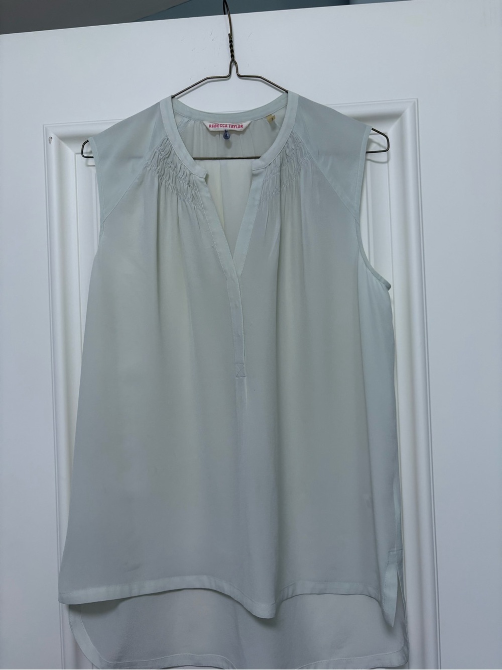 Rebecca Taylor Pale Blue/grey Sleeveless Split-Neck Blouse